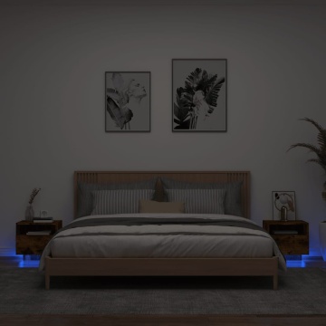 Noptiere cu lumini LED, 2 buc., stejar fumuriu, 40x39x37 cm - Img 1