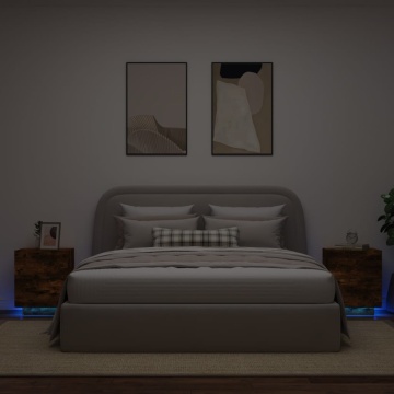 Noptiere cu lumini LED, 2 buc., stejar fumuriu, lemn prelucrat - Img 1