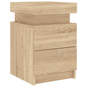 Noptiere cu lumini LED, 2 buc., stejar sonoma, 35x39x55 cm - Img 5