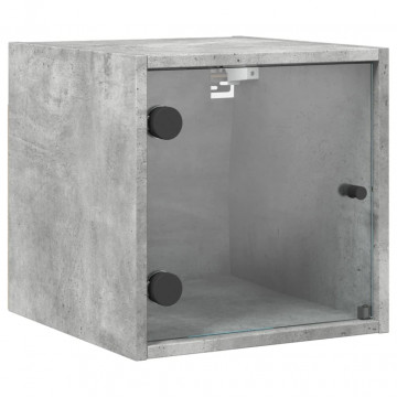 Noptiere cu uși din sticlă, 2 buc., gri beton, 35x37x35 cm - Img 8