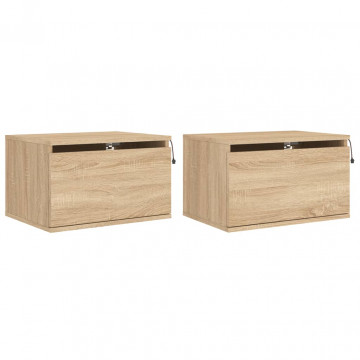 Noptiere montate pe perete cu lumini LED, 2 buc., stejar sonoma - Img 2
