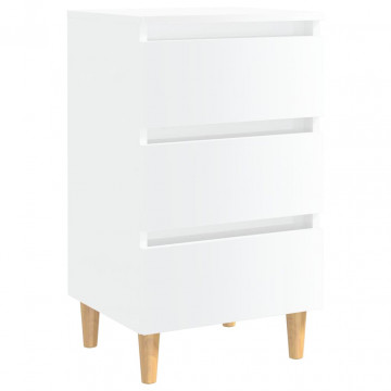 Noptiere & picioare lemn, 2 buc., alb extralucios, 40x35x69 cm - Img 4