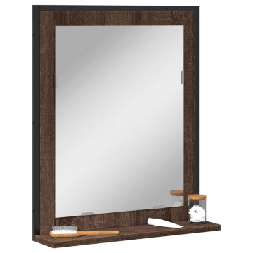 Oglindă baie cu raft stejar maro 50x12x60 cm lemn prelucrat - Img 1