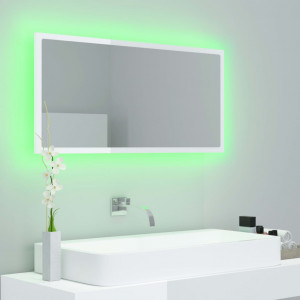 Oglindă de baie cu LED, alb extralucios, 90x8,5x37 cm, PAL - Img 4