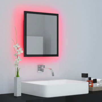 Oglindă de baie cu LED, negru extralucios, 40x8,5x37 cm - Img 4