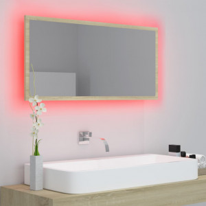 Oglindă de baie cu LED, stejar sonoma, 90x8,5x37 cm, PAL - Img 8