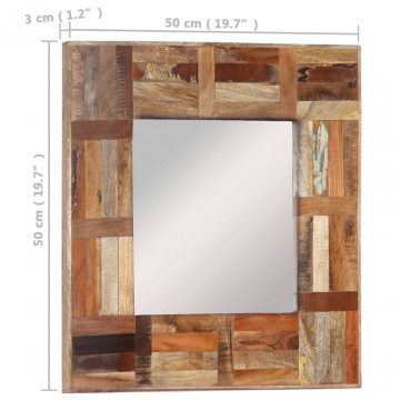 Oglindă de perete, 50x50 cm, lemn masiv reciclat - Img 5