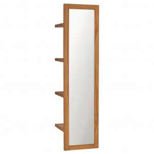 Oglindă de perete cu rafturi, 30x30x120 cm, lemn masiv de tec - Img 1