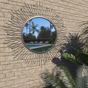 Oglindă de perete de grădină, negru, 80 cm, raze de soare - Img 1
