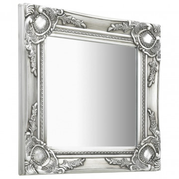 Oglindă de perete în stil baroc, argintiu, 40 x 40 cm - Img 7