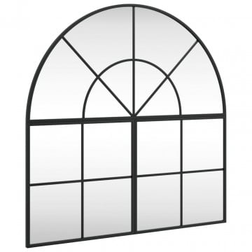Oglindă de perete, negru, 80x80 cm, arcuită, fier - Img 2