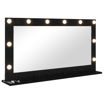 Oglindă de toaletă cu lumini LED Negru Stejar 100x55x18 cm - Img 2
