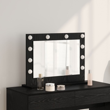Oglindă de toaletă cu lumini LED Stejar negru 60x45x18 cm - Img 1