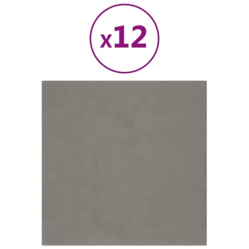 Panouri de perete 12 buc. gri deschis 30x30 cm catifea 1,08 m² - Img 2