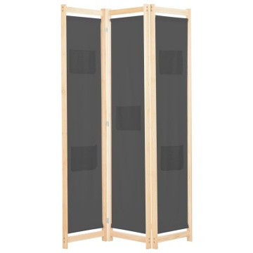 Paravan de cameră cu 3 panouri, gri, 120x170x4 cm, textil - Img 1