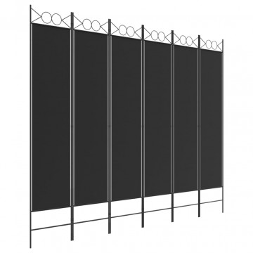 Paravan de cameră cu 6 panouri, negru, 240x200 cm, textil - Img 2
