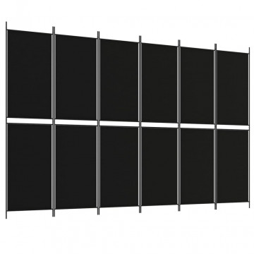 Paravan de cameră cu 6 panouri, negru, 300x200 cm, textil - Img 2