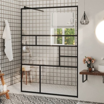 Paravan de duș walk-in negru 115x195 cm sticlă ESG transparentă - Img 1
