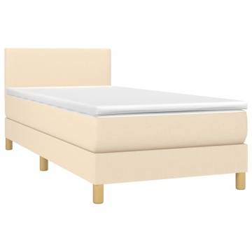 Pat box spring cu saltea, crem, 100x200 cm, textil - Img 3