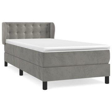 Pat box spring cu saltea, gri deschis, 100x200 cm, catifea - Img 2