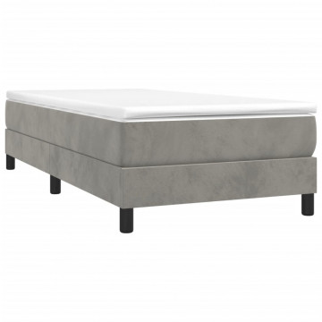 Pat box spring cu saltea, gri deschis, 100x200 cm, catifea - Img 3