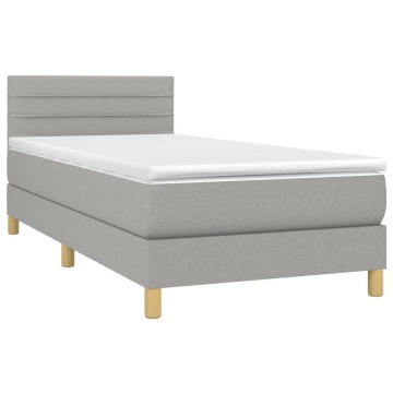 Pat box spring cu saltea, gri deschis, 100x200 cm, textil - Img 3