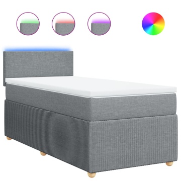Pat box spring cu saltea, gri deschis, 100x200 cm, textil - Img 2