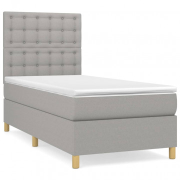 Pat box spring cu saltea, gri deschis, 100x200 cm, textil - Img 2