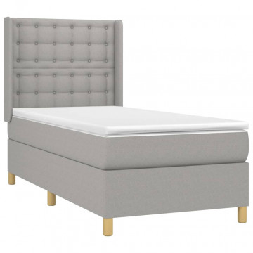 Pat box spring cu saltea, gri deschis, 100x200 cm, textil - Img 3