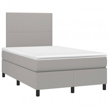 Pat box spring cu saltea, gri deschis, 120x200 cm, textil - Img 3