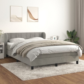 Pat box spring cu saltea, gri deschis, 140x190 cm, catifea - Img 1