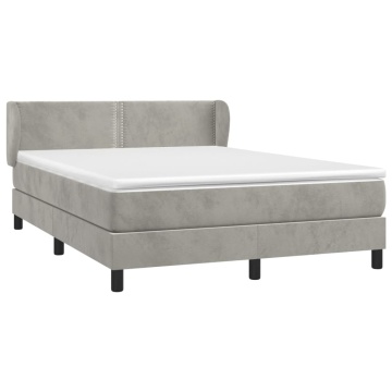 Pat box spring cu saltea, gri deschis, 140x190 cm, catifea - Img 3
