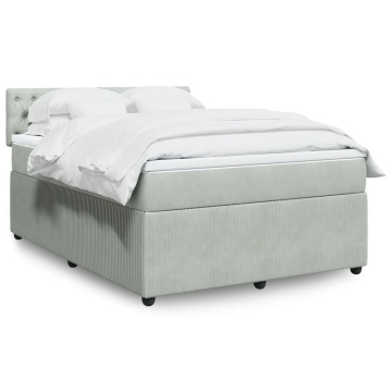 Pat box spring cu saltea, gri deschis, 140x200 cm, catifea - Img 1