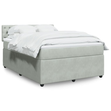Pat box spring cu saltea, gri deschis, 140x200 cm, catifea - Img 1