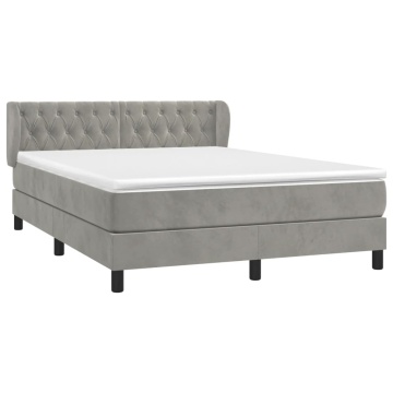 Pat box spring cu saltea, gri deschis, 140x200 cm, catifea - Img 3