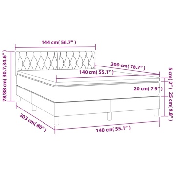 Pat box spring cu saltea, gri deschis, 140x200 cm, catifea - Img 6