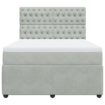 Pat box spring cu saltea, gri deschis, 140x200 cm, catifea - Img 5