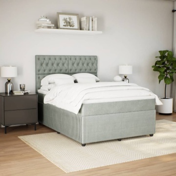 Pat box spring cu saltea, gri deschis, 140x200 cm, catifea - Img 8