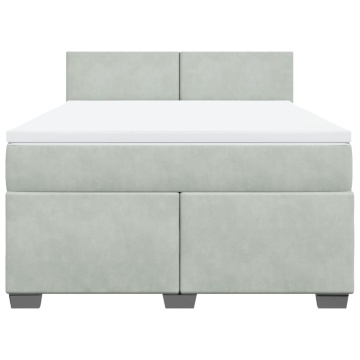 Pat box spring cu saltea, gri deschis, 160x200 cm, catifea - Img 4