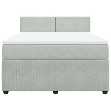 Pat box spring cu saltea, gri deschis, 160x200 cm, catifea - Img 4