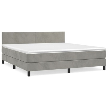 Pat box spring cu saltea, gri deschis, 160x200 cm, catifea - Img 2