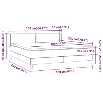 Pat box spring cu saltea, gri deschis, 160x200 cm, catifea - Img 6