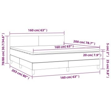 Pat box spring cu saltea, gri deschis, 160x200 cm, catifea - Img 6