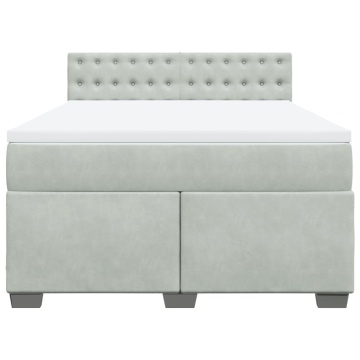 Pat box spring cu saltea, gri deschis, 160x200 cm, catifea - Img 5