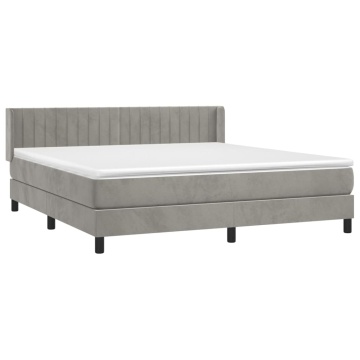 Pat box spring cu saltea, gri deschis, 160x200 cm, catifea - Img 3