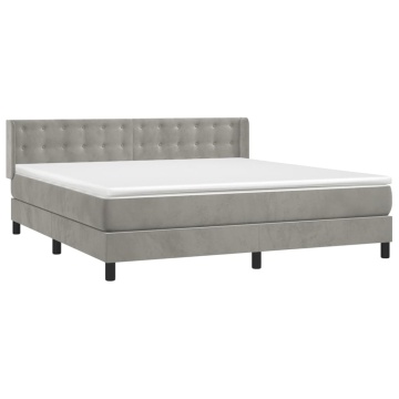 Pat box spring cu saltea, gri deschis, 180x200 cm, catifea - Img 3