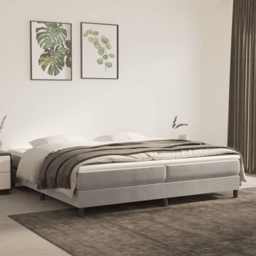 Pat box spring cu saltea, gri deschis, 200x200 cm, catifea - Img 1