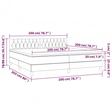 Pat box spring cu saltea, gri deschis, 200x200 cm, catifea - Img 6