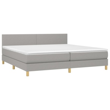 Pat box spring cu saltea, gri deschis, 200x200 cm, textil - Img 3