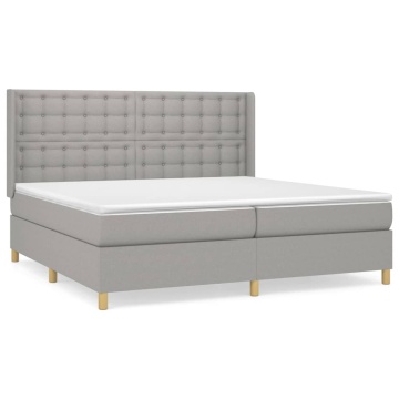 Pat box spring cu saltea, gri deschis, 200x200 cm, textil - Img 2